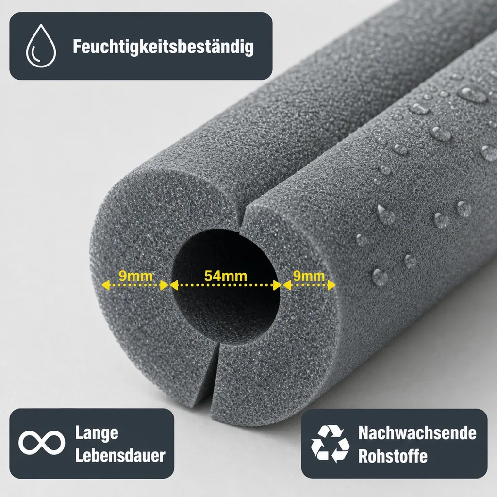 Isolierschlauch 2m, Ø 54 mm, 9 mm Dämmung, selbstklebend