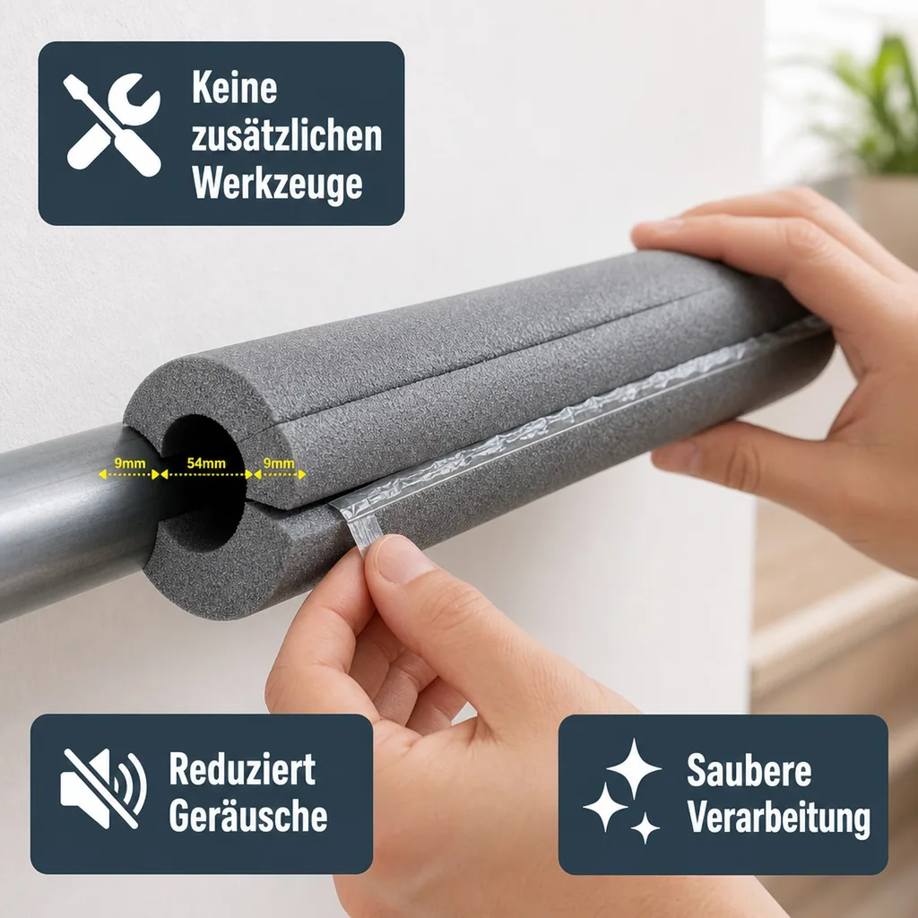 Isolierschlauch 2m, Ø 54 mm, 9 mm Dämmung, selbstklebend
