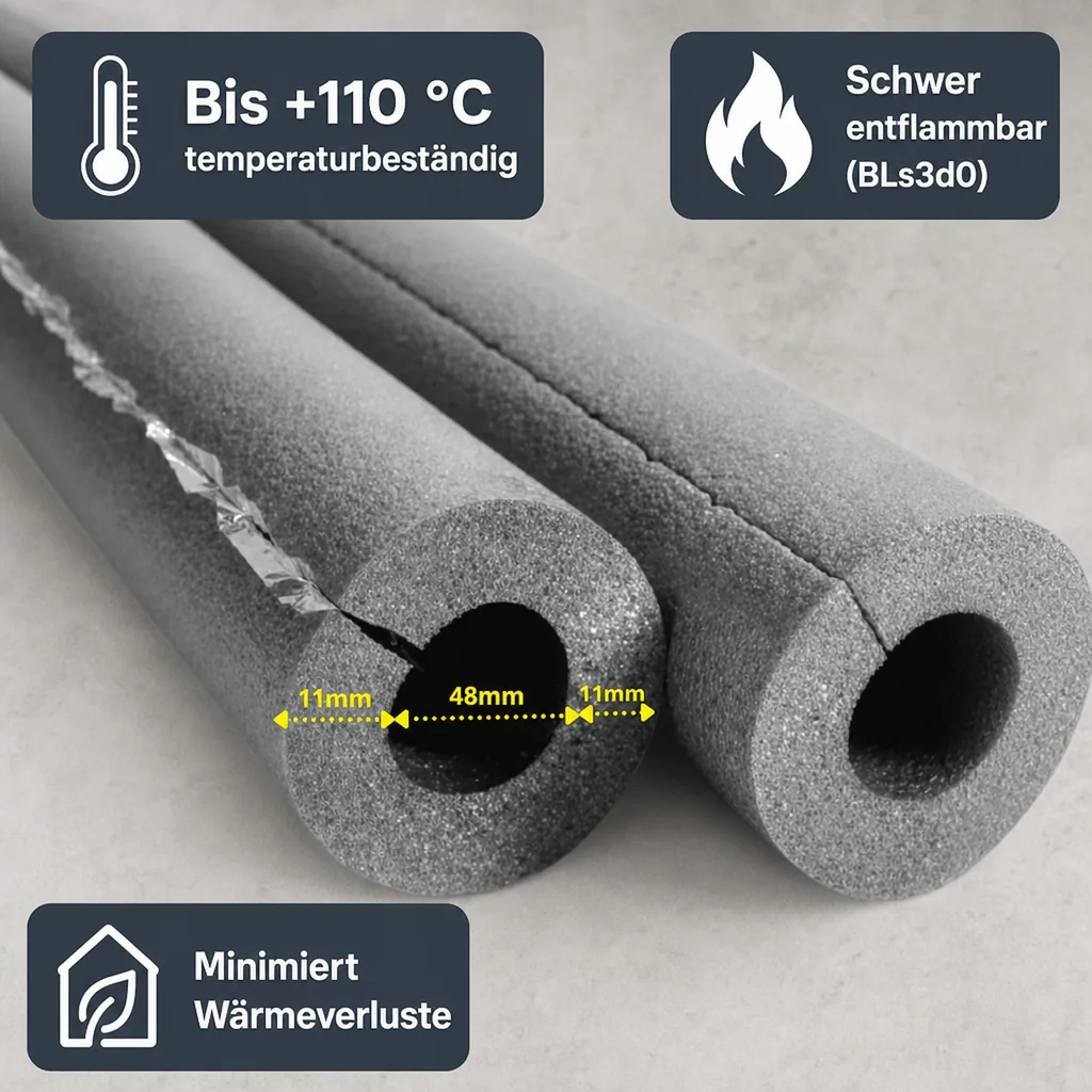 Rohrisolierung Kautschuk selbstklebend, 48mm, 10mm, 2m, flexibel Rohrisolierung