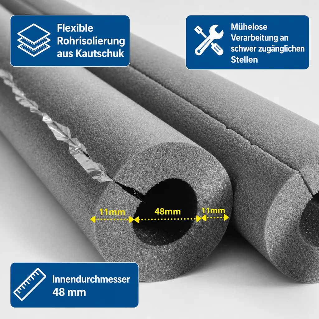 Rohrisolierung Kautschuk selbstklebend, 48mm, 10mm, 2m, flexibel Rohrisolierung