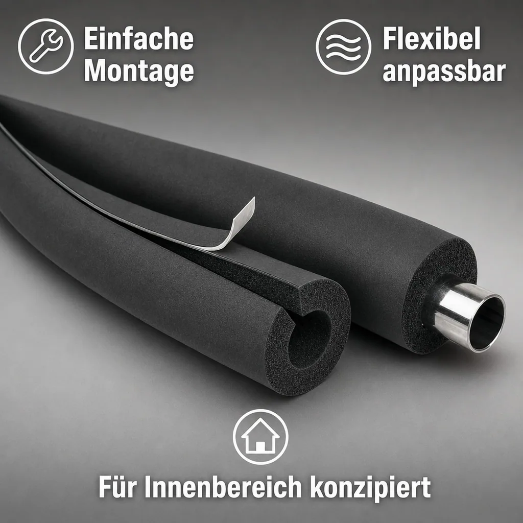 Rohrisolierung selbstklebend, 2m, Rohrdämmung, flexibel, 28x15mm, schwarz
