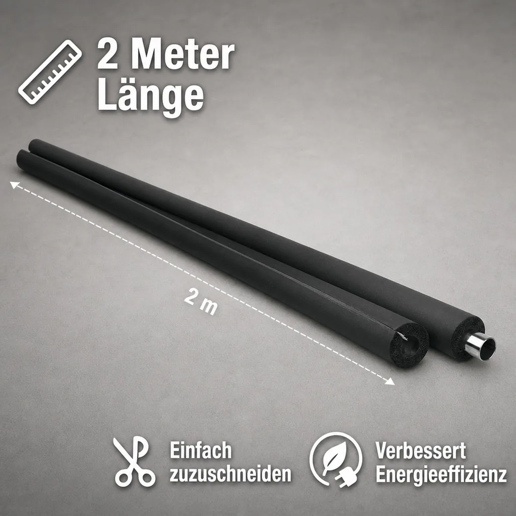 Rohrisolierung selbstklebend, 2m, Rohrdämmung, flexibel, 28x15mm, schwarz
