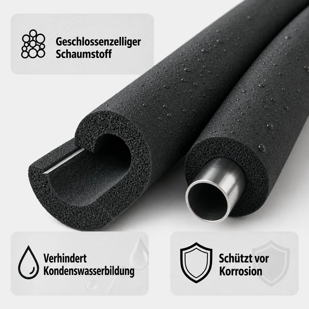 Rohrisolierung selbstklebend, 2m, Rohrdämmung, flexibel, 28x15mm, schwarz
