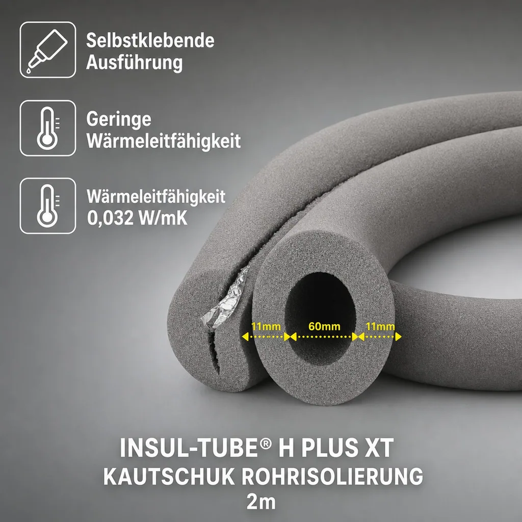 INSUL-TUBE® H PLUS XT Kautschuk 2m Rohrisolierung Ø 60 mm x 10 mm Dämmung selbstklebend