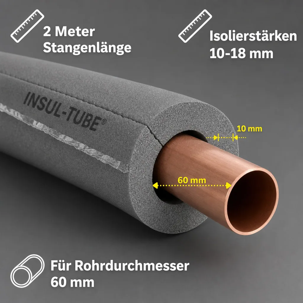 INSUL-TUBE® H PLUS XT Kautschuk 2m Rohrisolierung Ø 60 mm x 10 mm Dämmung selbstklebend