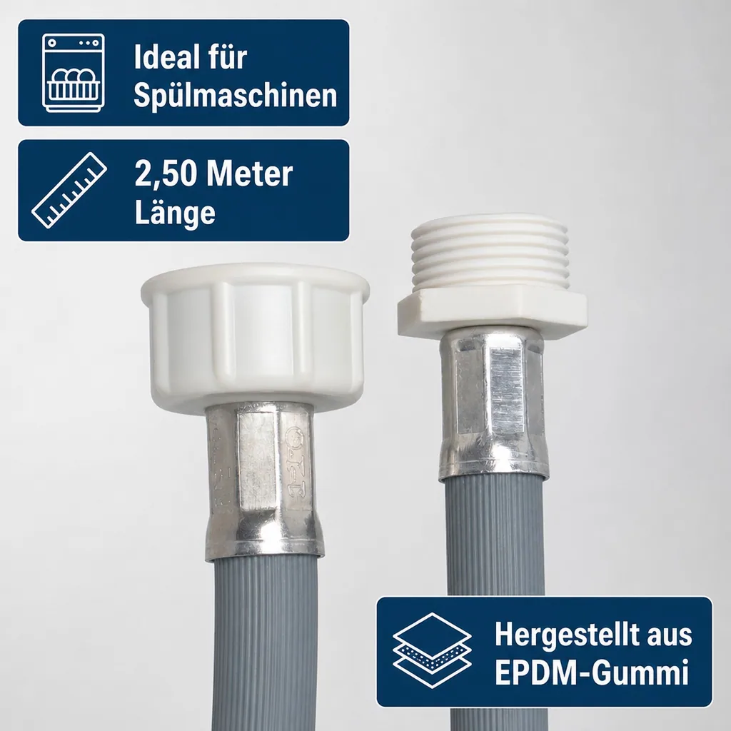 Zulaufschlauch Verlängerung, Waschmaschine/Spülmaschine, 3/4 Zoll IG+AG, 2,50 Meter