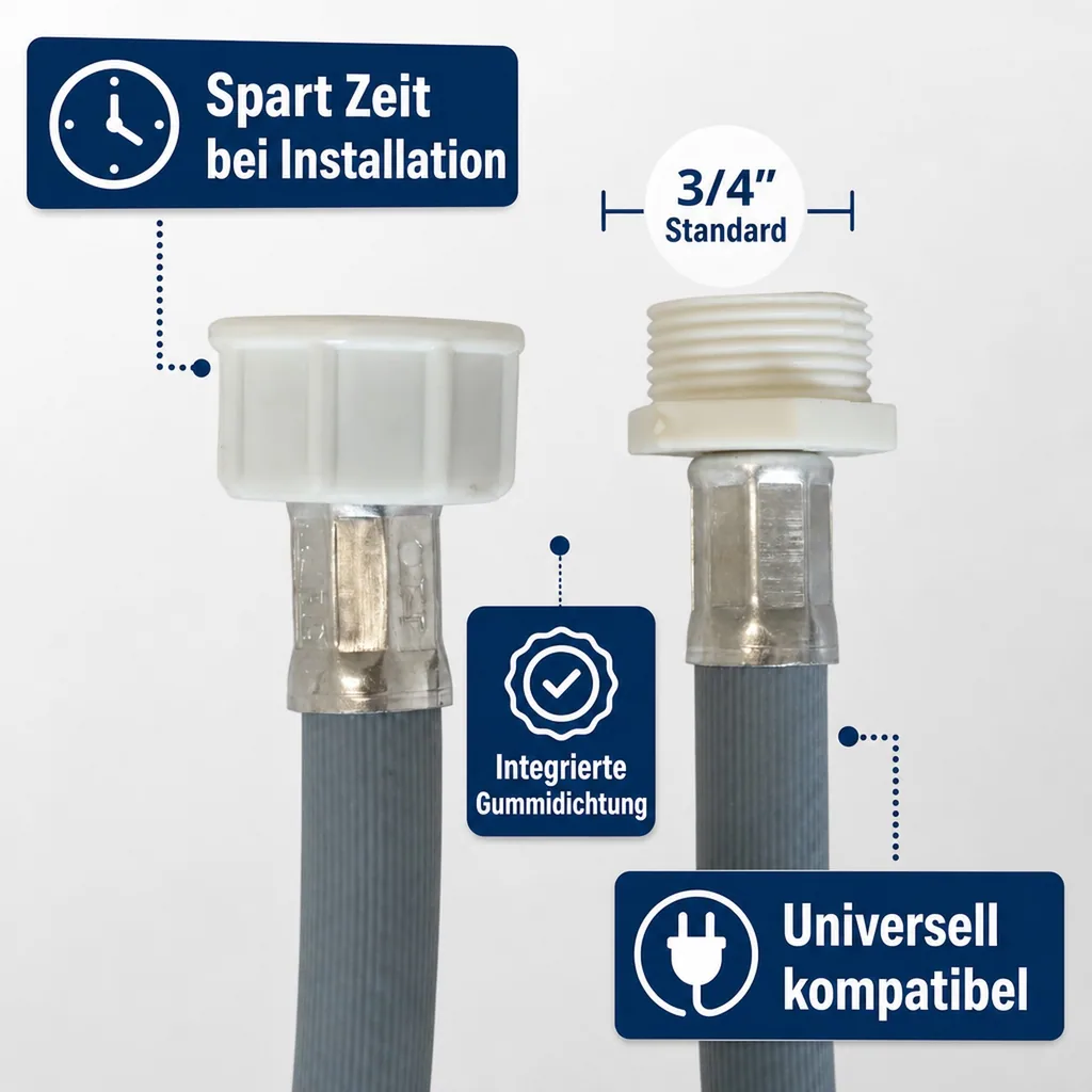 Zulaufschlauch Verlängerung, Waschmaschine/Spülmaschine, 3/4 Zoll IG+AG, 2,50 Meter