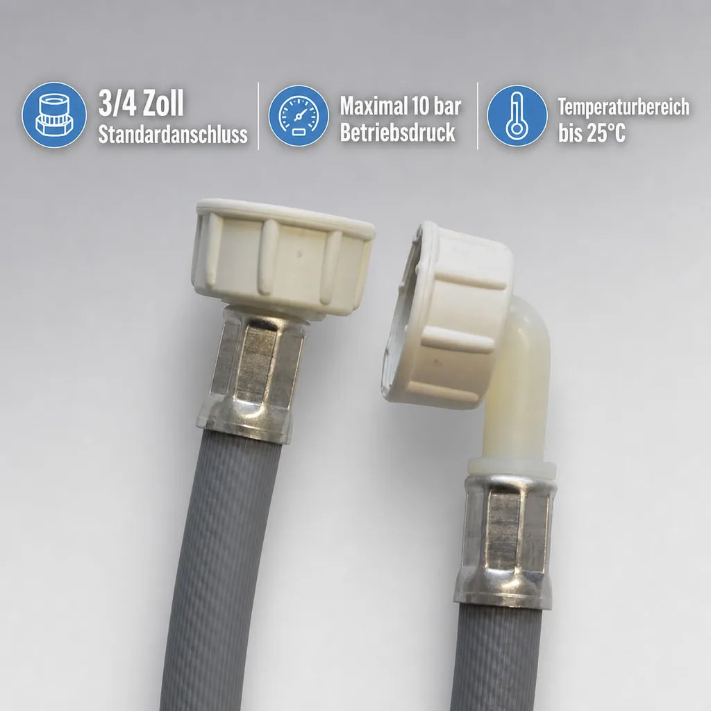 Zulaufschlauch Waschmaschine Winkel, 3/4 Zoll IG+IG, 1,50 Meter