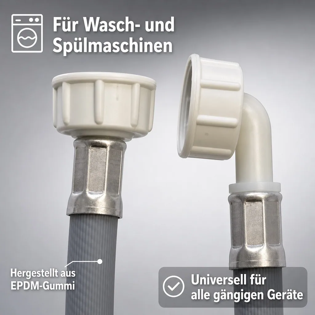 Zulaufschlauch Waschmaschine Winkel, 3/4 Zoll IG+IG, 1,50 Meter