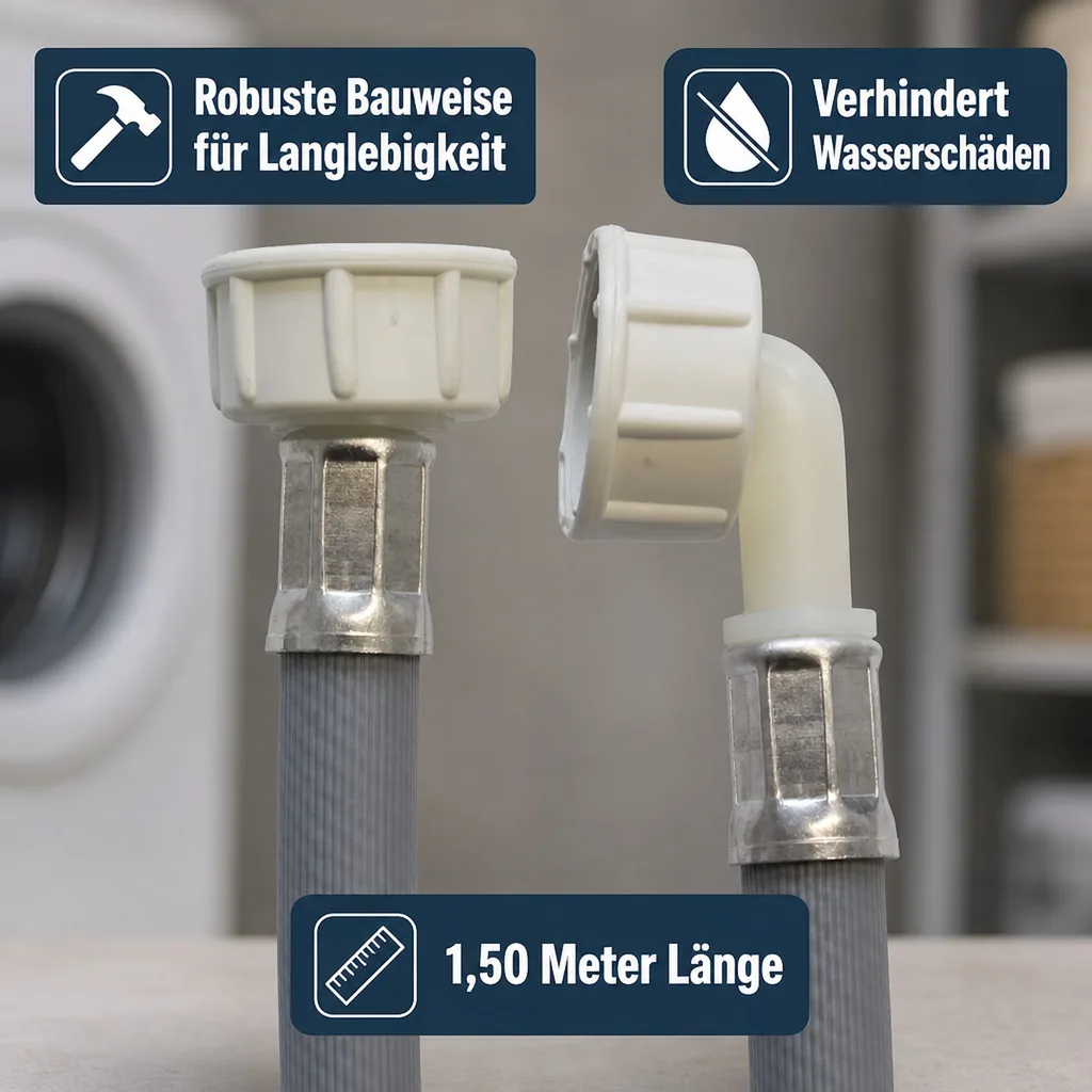Zulaufschlauch Waschmaschine Winkel, 3/4 Zoll IG+IG, 1,50 Meter