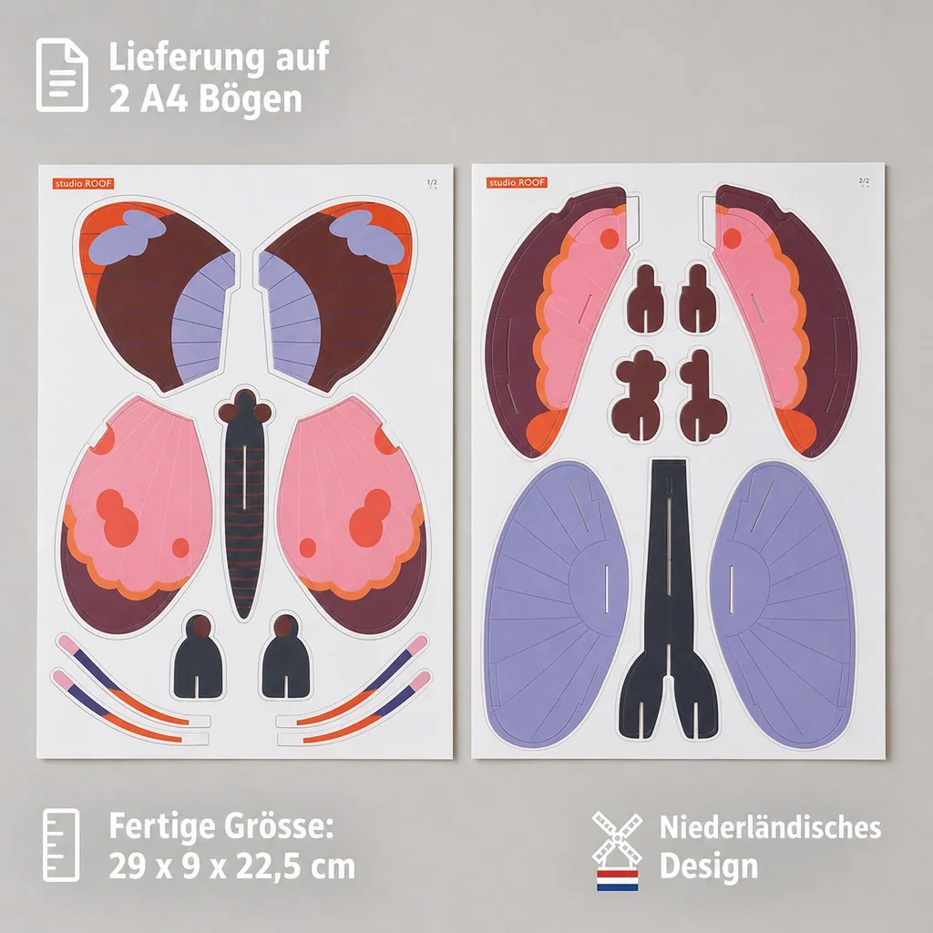 studio ROOF 3D Schmetterling rosa Pappe