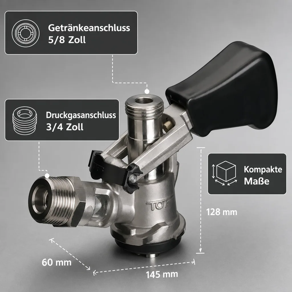 Zapfkopf, Keg Verschluss, Keg Anschluss - Köpi-Fitting, oberer Ausgang (Kelleranstich)