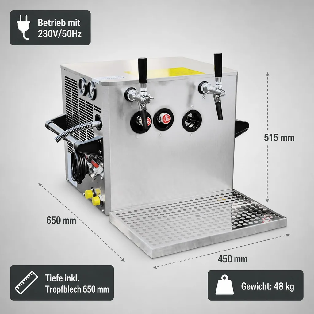 Verwendungsfertige Bier Zapfanlage, Bierzapfanlage - OTK BT 75 (75 L/h), Leitungsdurchmesser: 7 mm