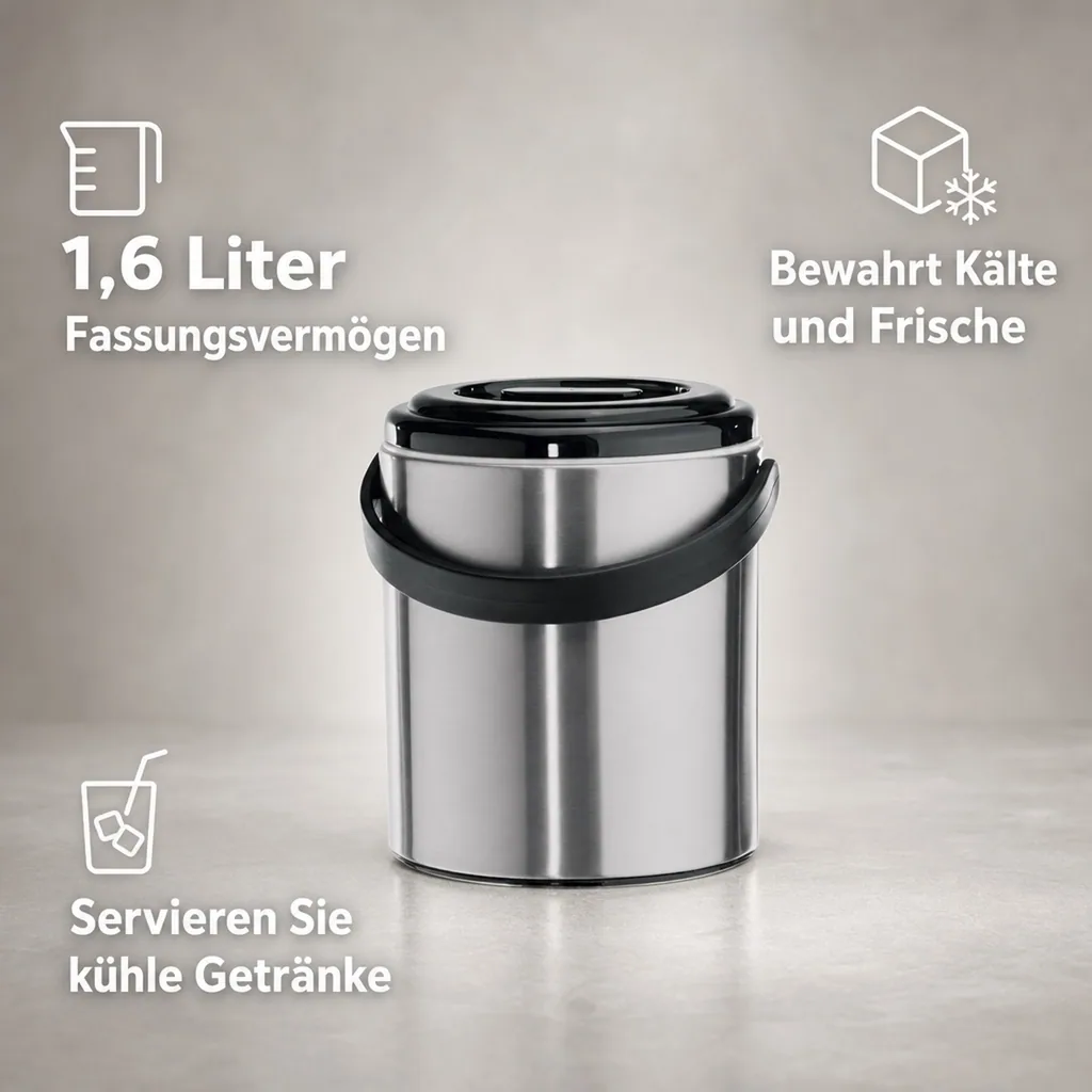 Eiswürfelbehälter Eiseimer Edelstahl 1,6L