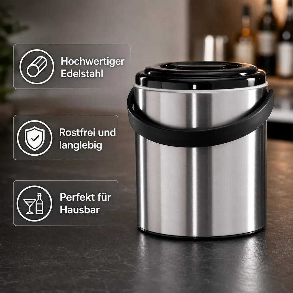 Eiswürfelbehälter Eiseimer Edelstahl 1,6L