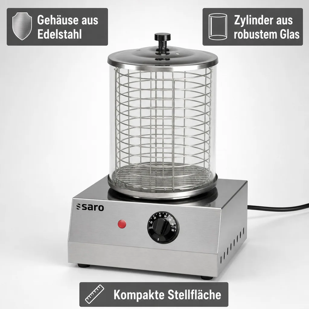 Hot Dog Maker, Bockwurstwärmer, Würstchenwärmer, Hot Dog Steamer - Modell CS-100, Multifunktionaler Edelstahl-Wärmer für perfekte Hot Dogs und mehr