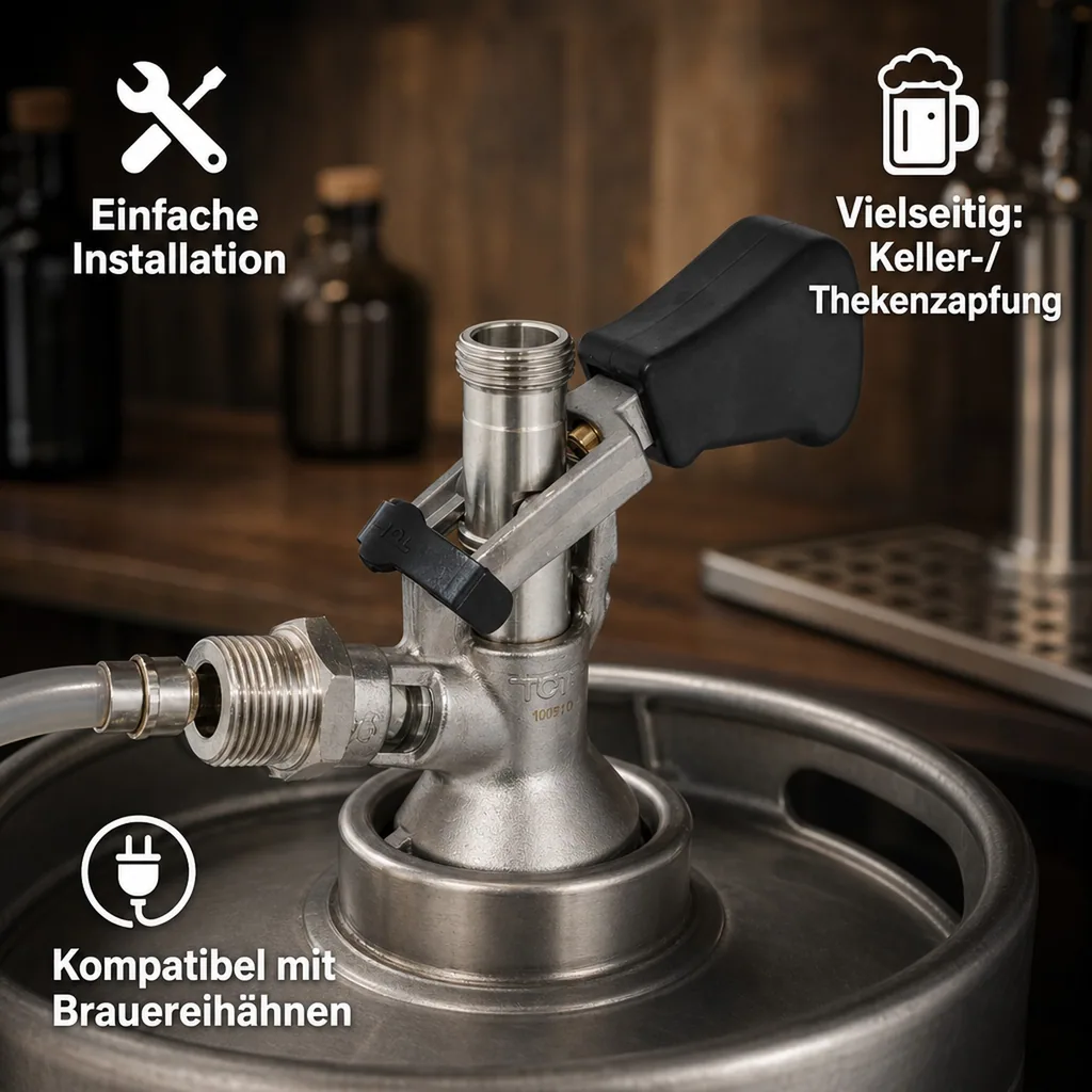 Zapfkopf - Keg Verschluss, Kombi-Fitting, oberer Ausgang (Kelleranstich)