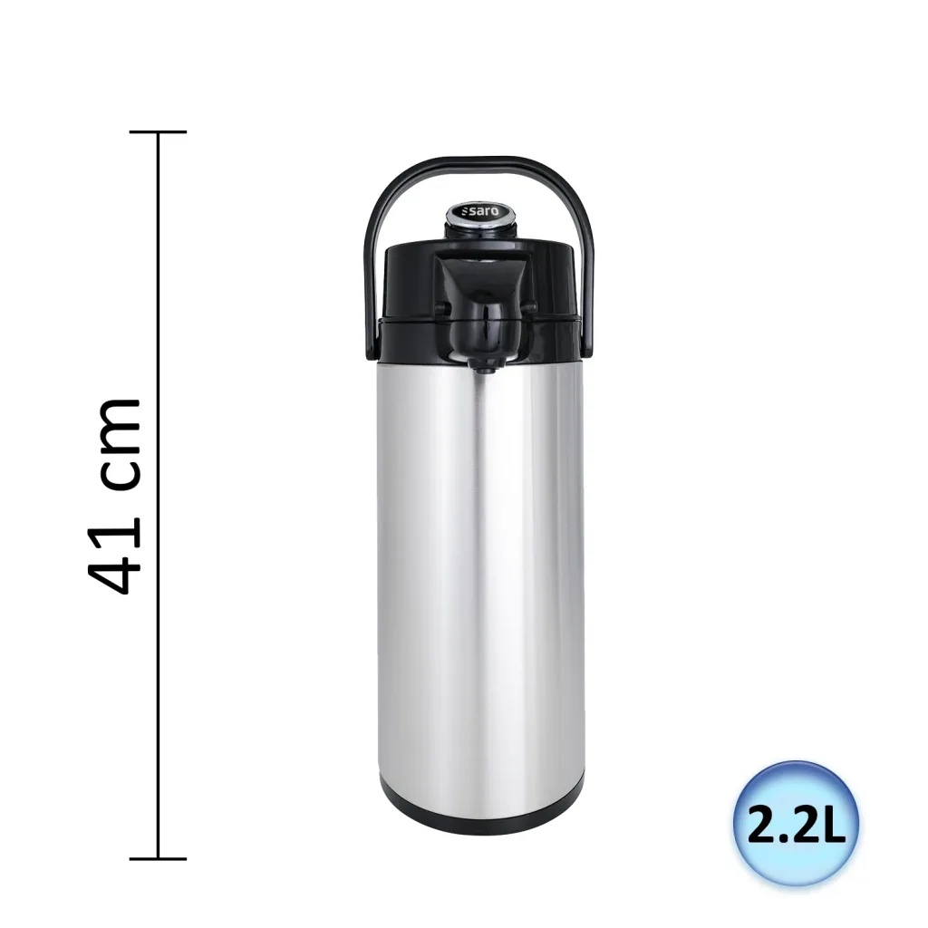 Thermoskanne, Pumpkanne - Glas-Innenleben für 24 Stunden Warm- & Kalthaltung, 2,2L