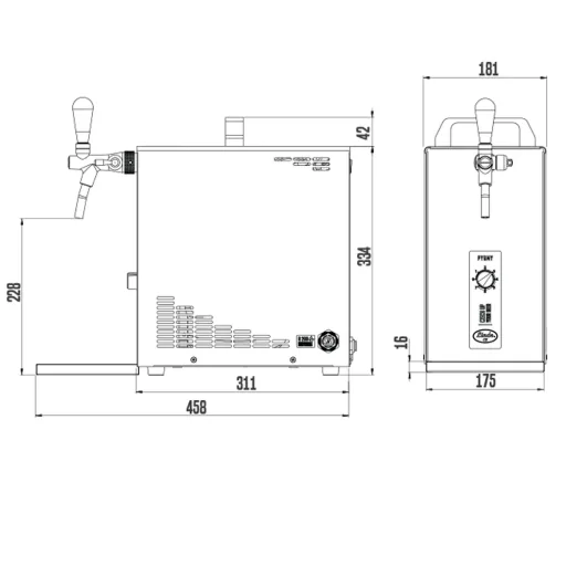 Bierzapfanlage PYGMY 25 1-Zeile, Trockenkühler, 35 l/h, 1 Zapfhahn, Edelstahl