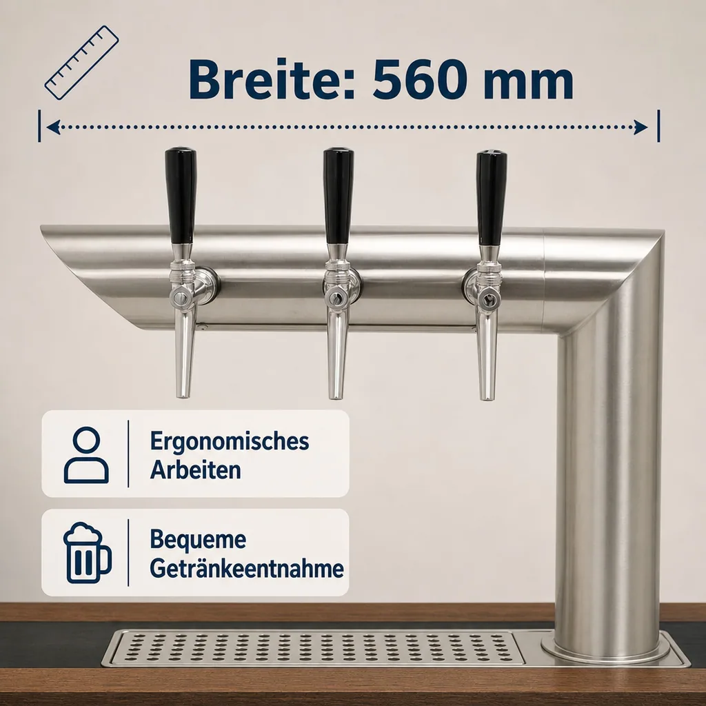 Schanksäule, Bierzapfsäule - CNS matt-geschliffen, 3-leitig