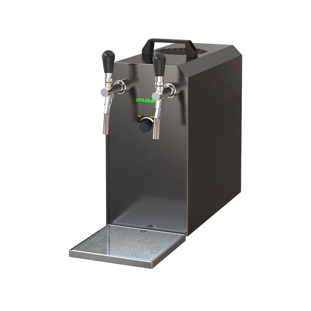 Zapfanlage, Bierzapfanlage STREAM 50K mit Luftpumpe Bierkoffer, Durchlaufkühler 2-leitig Trockenkühler, bis zu 55 Liter/h - BLACK EDITION