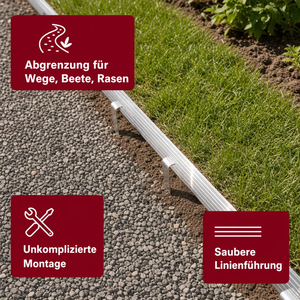Ultra Starke Alu Rasenkante 10cm x 100cm | Beeteinfassung | Beetumrandung | Beetbegrenzungen, Color-GS: ohne Farbe