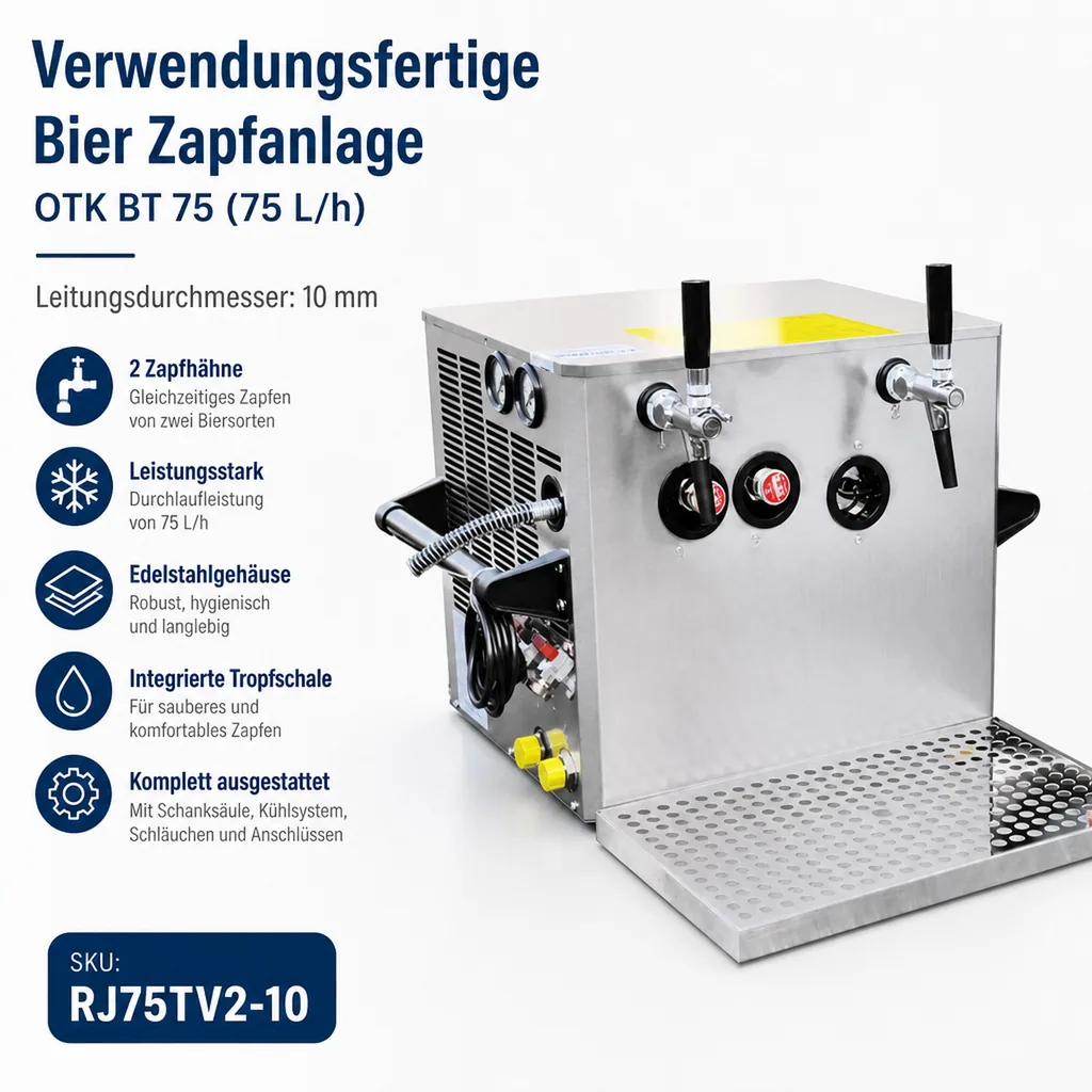 Verwendungsfertige Bier Zapfanlage, Bierzapfanlage - OTK BT 75 (75 L/h), Leitungsdurchmesser: 10 mm