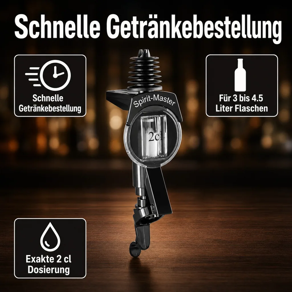 SPIRIT MASTER Portionierer, Spirituosen Dosierer - 2 cl für 3 bis 4.5 Liter Flaschen, Anisfest