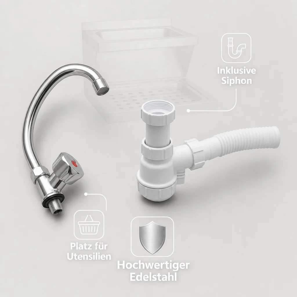 Ausgussbecken, Handwaschbecken Gastro - Kombi, Edelstahl, 500x600x850 mm
