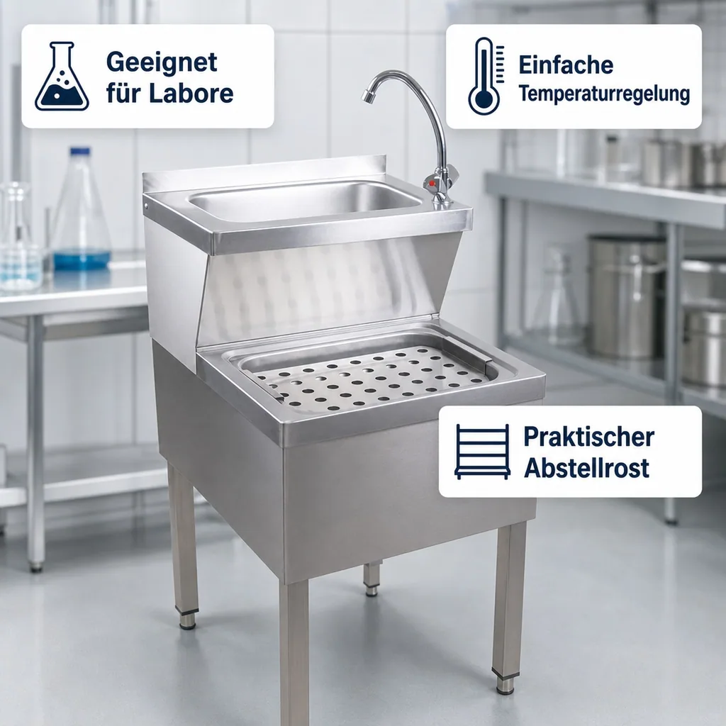 Ausgussbecken, Handwaschbecken Gastro - Kombi, Edelstahl, 500x600x850 mm