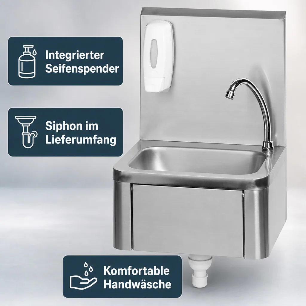 Ausgussbecken, Waschbecken - Edelstahl, Gastro, 400 x 340 x 595 mm