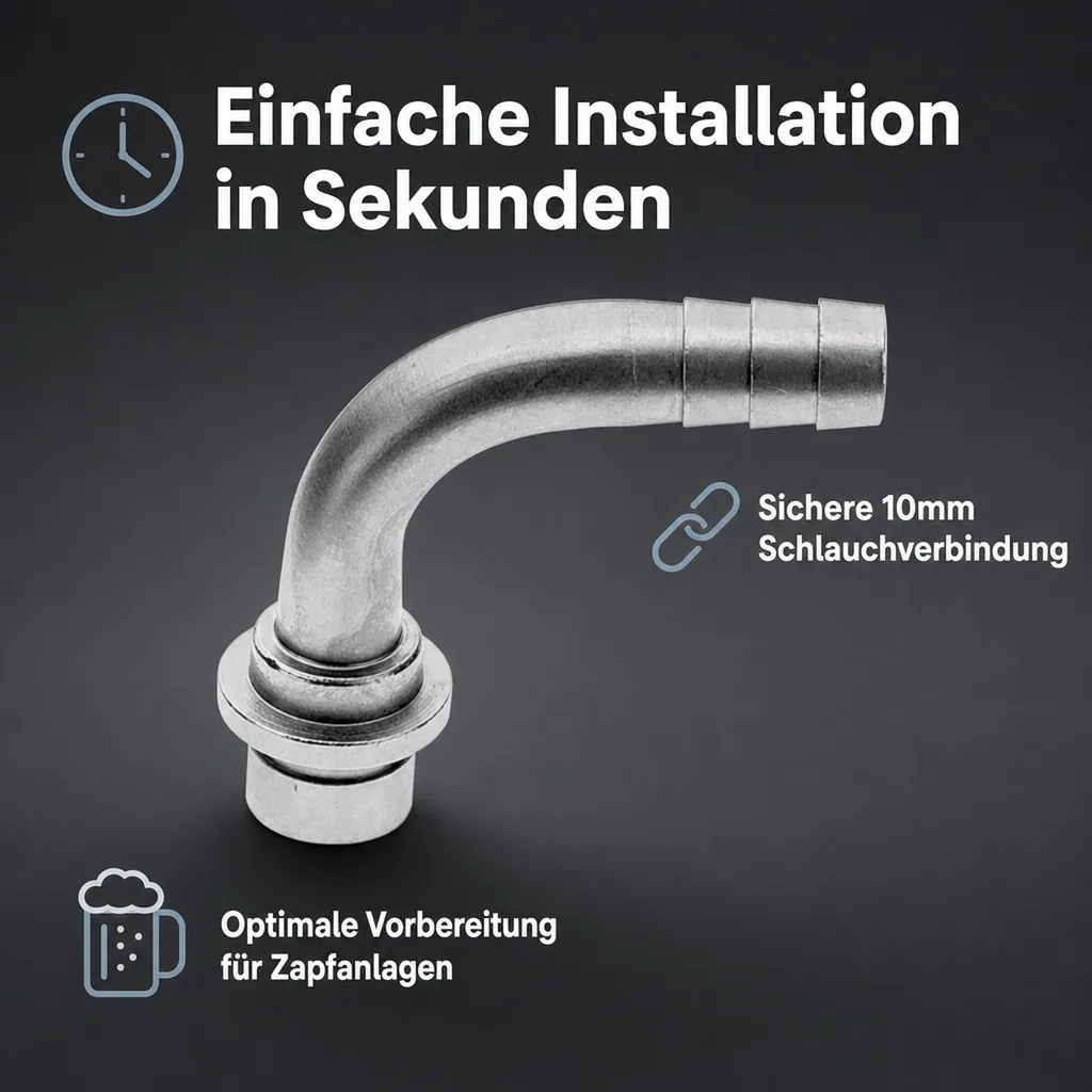 Schlauchtülle, Tülle Gebogen für Bierschlauch oder CO2 Schlauch, 10mm