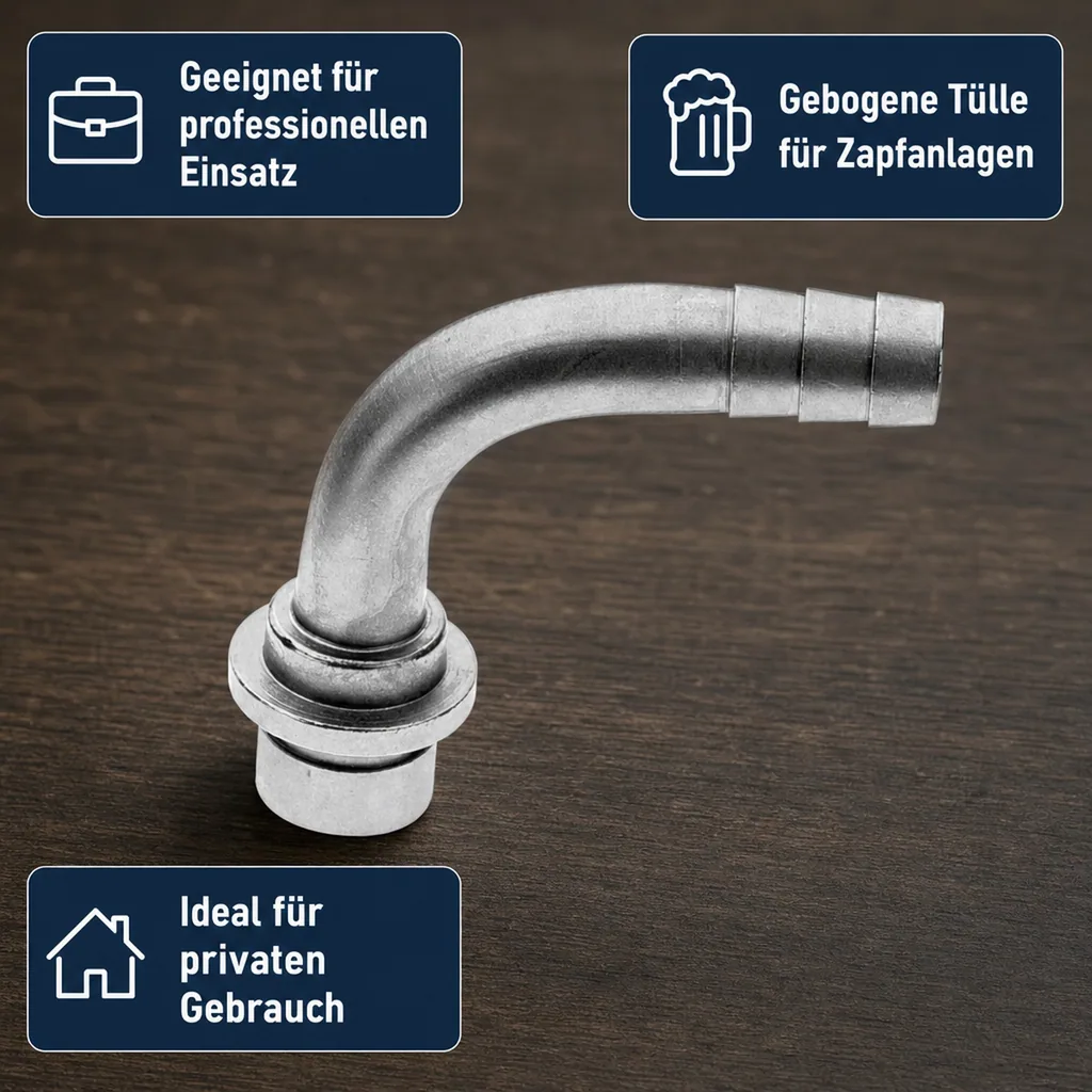 Schlauchtülle, Tülle Gebogen für Bierschlauch oder CO2 Schlauch, 10mm