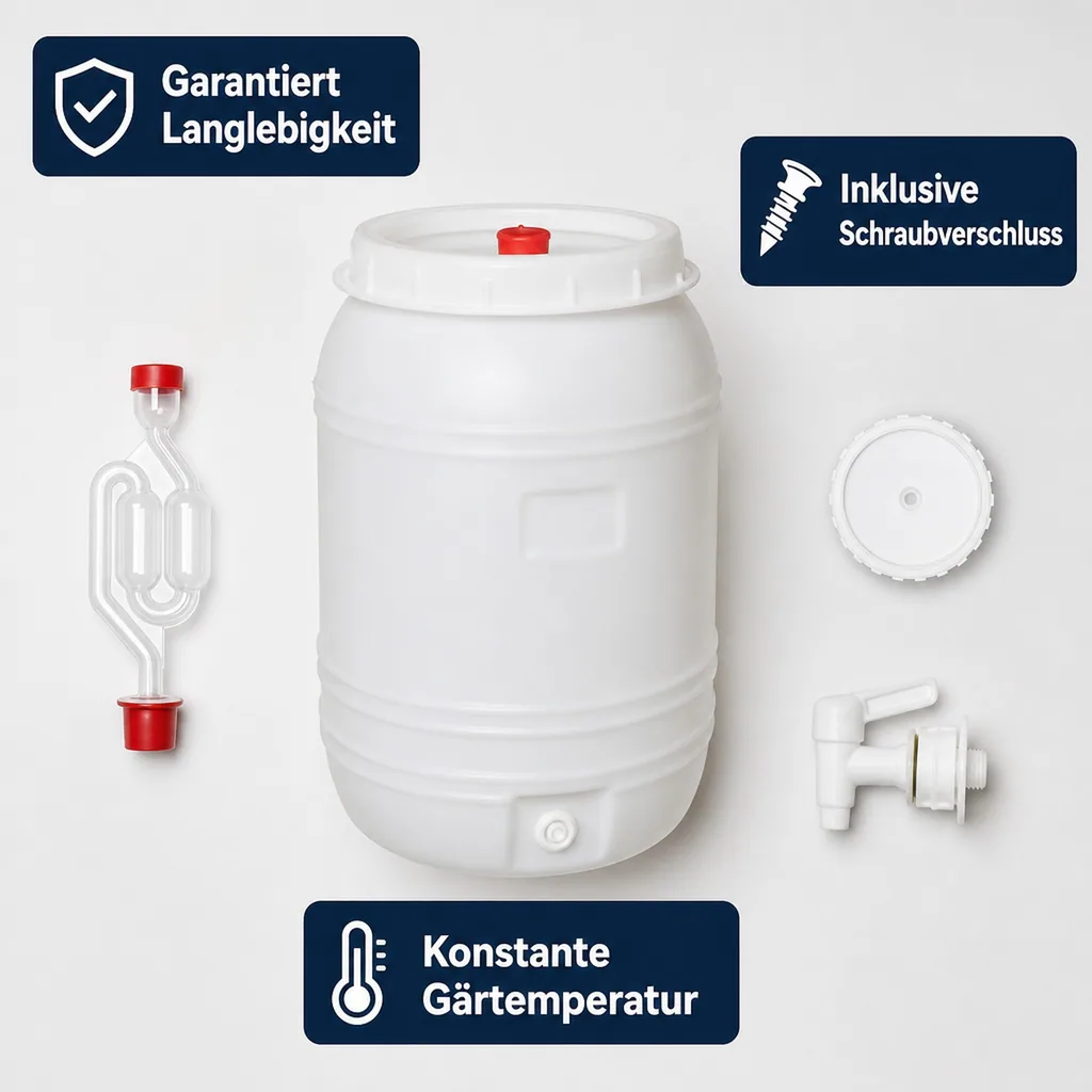 Gärbehälter, Getränkefass, Mostfass - Kunststoff, Gärspund + Zapfhahn, 60L