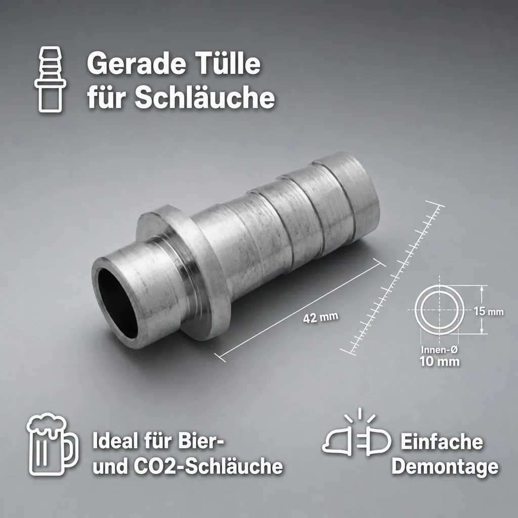 Schlauchtülle, Tülle Gerade für Bierschlauch oder CO2 Schlauch, 10mm