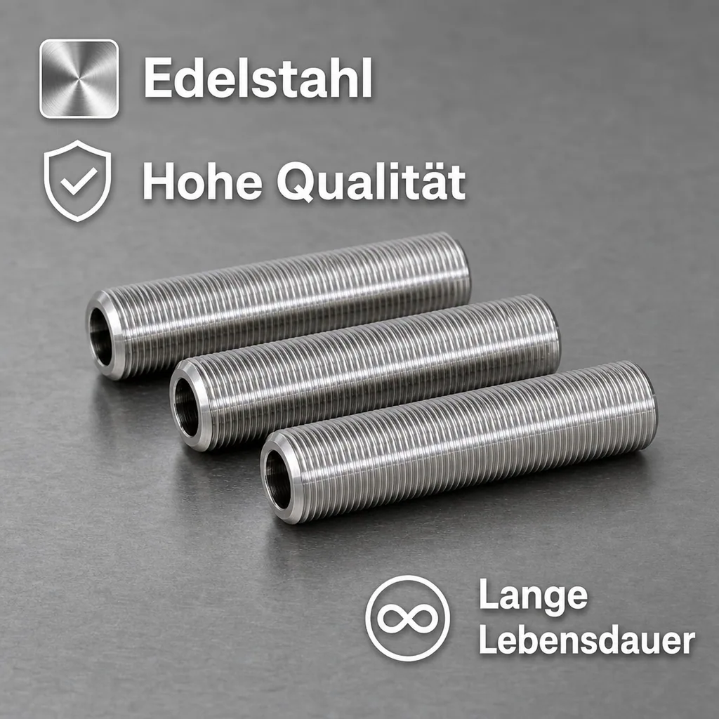 Gewindestutzen, Gewinderohre - mit beidseitigem Einstich, G 5/8“, Innen Ø 7 mm, L=40 mm, Edelstahl