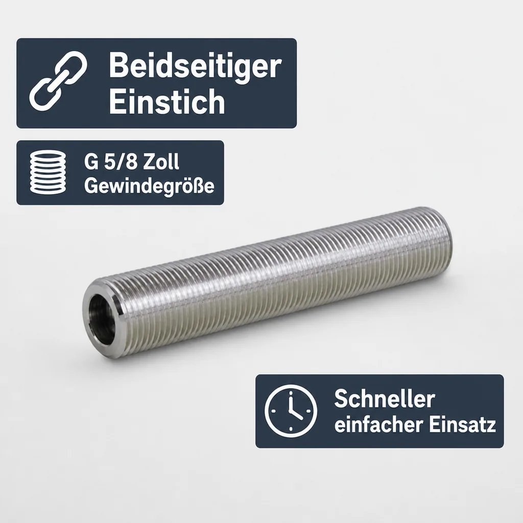 Gewindestutzen, Gewinderohre - mit beidseitigem Einstich, G 5/8“, Innen Ø 7 mm, L=40 mm, Edelstahl