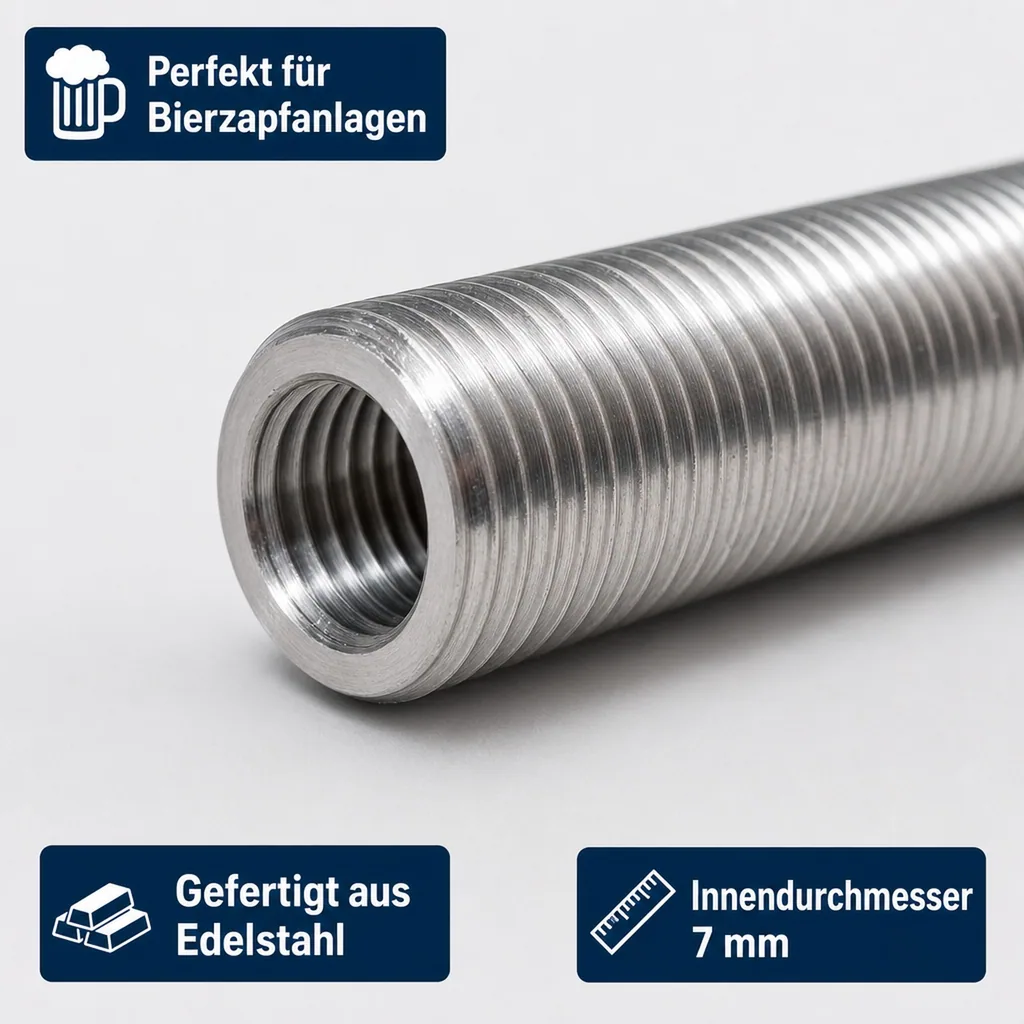 Gewindestutzen, Gewinderohre - mit beidseitigem Einstich, G 5/8“, Innen Ø 7 mm, L=40 mm, Edelstahl