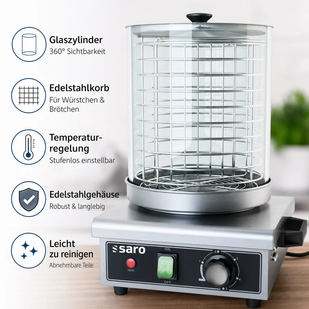 Hot Dog Maker, Bockwurstwärmer, Würstchenwärmer - Modell HW 1, Edelstahl