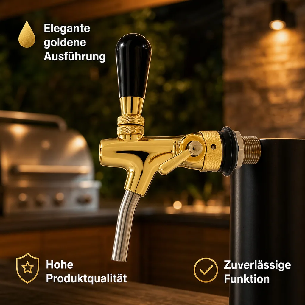 Zapfhahn, Kompensatorhahn, Bierzapfhahn, Schankhahn - selbstschließend, gold, Gewindelänge: 55 mm