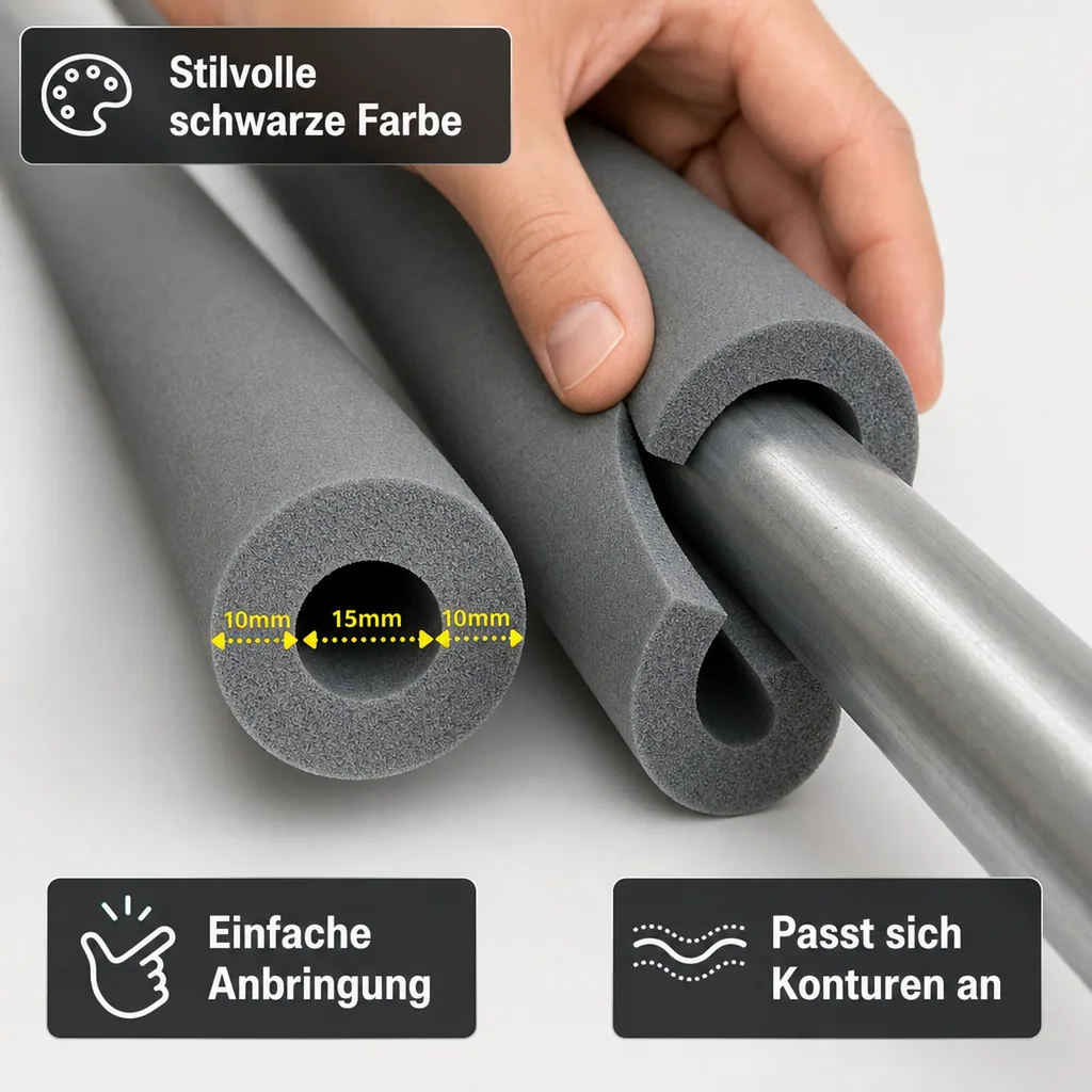 AEROFLEX® SH Rohrisolierung, 2 m, flexible Dämmung aus geschlossenzelligem Schaumgummi, schwarz, 15 x 10 mm