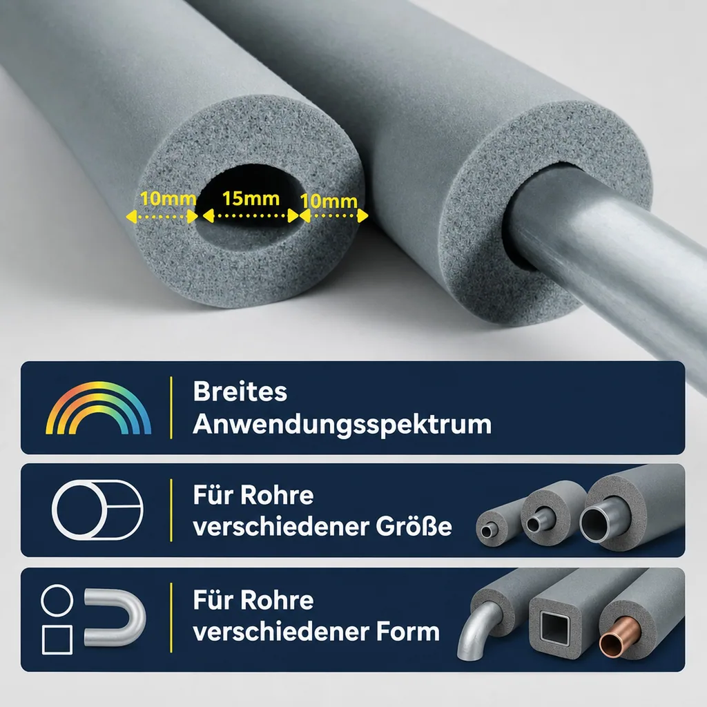 AEROFLEX® SH Rohrisolierung, 2 m, flexible Dämmung aus geschlossenzelligem Schaumgummi, schwarz, 15 x 10 mm