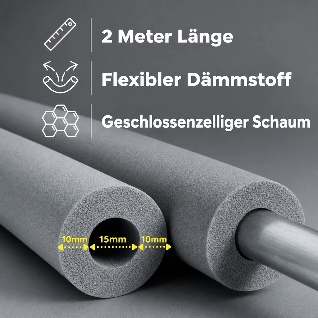 AEROFLEX® SH Rohrisolierung, 2 m, flexible Dämmung aus geschlossenzelligem Schaumgummi, schwarz, 15 x 10 mm