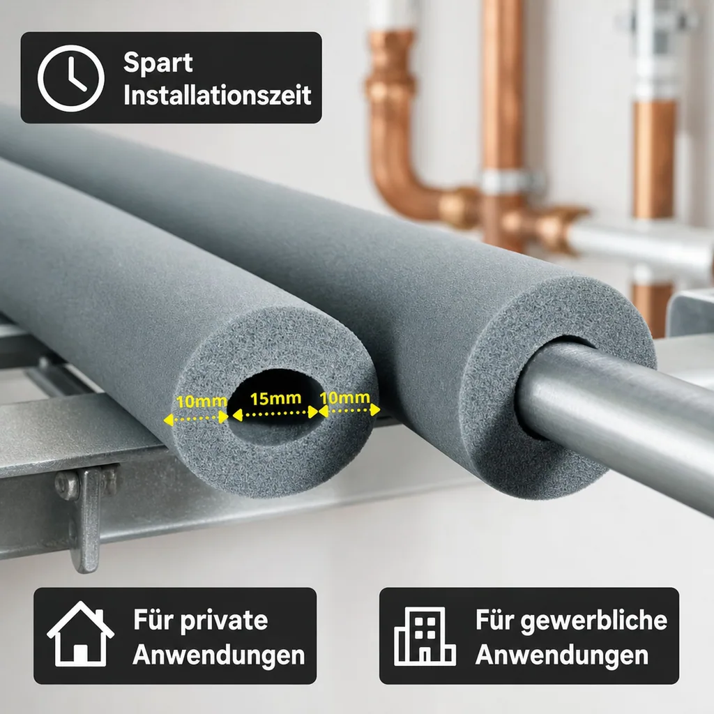 AEROFLEX® SH Rohrisolierung, 2 m, flexible Dämmung aus geschlossenzelligem Schaumgummi, schwarz, 15 x 10 mm