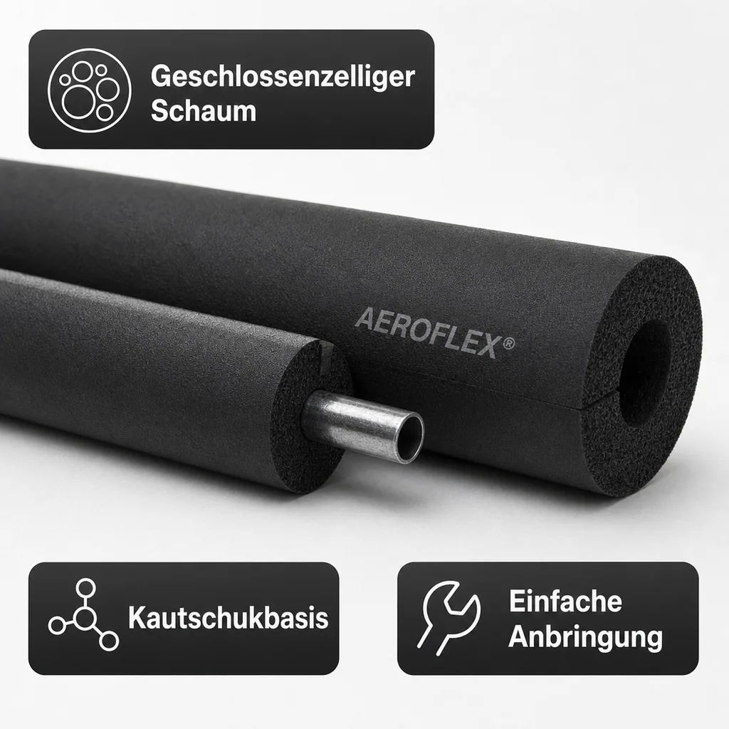 AEROFLEX® SH Rohrisolierung, 2 m, flexible Dämmung aus geschlossenzelligem Schaumgummi, schwarz, 35 x 15 mm