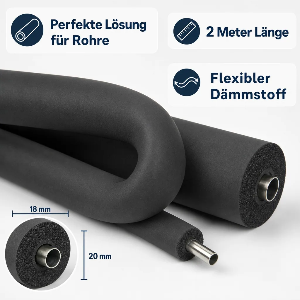 AEROFLEX® SH Pipe Insulation, Pipe Lagging - 2m, Flexible Insulation Material from Closed-Cell Foam Rubber Base, Black - 18 x 20 mm