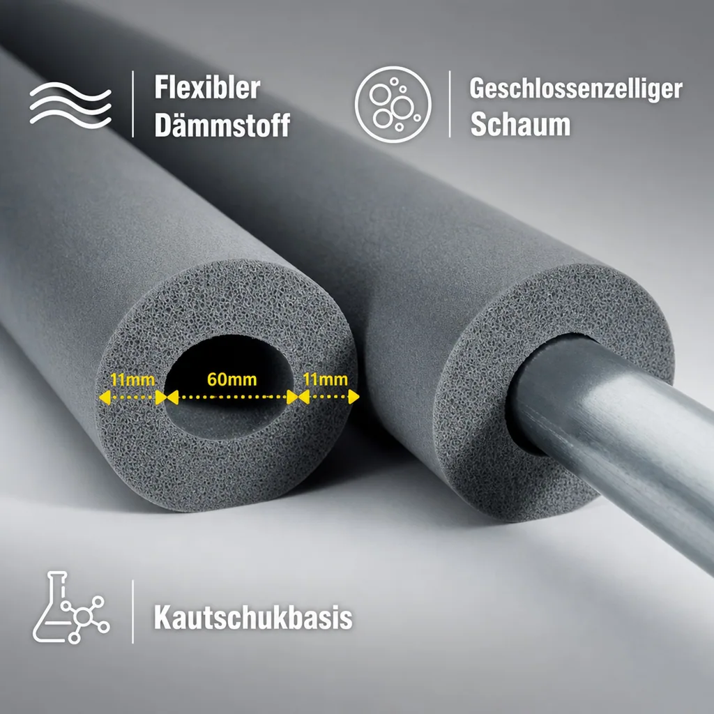 AEROFLEX® SH Rohrisolierung, Rohrdämmung - 2 m, flexibles Dämmmaterial aus geschlossenzelligem Schaumkautschuk, schwarz - 60 x 10 mm