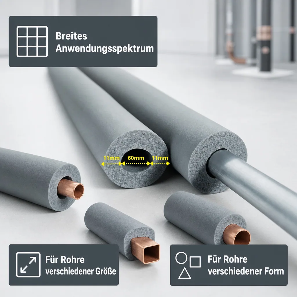 AEROFLEX® SH Rohrisolierung, Rohrdämmung - 2 m, flexibles Dämmmaterial aus geschlossenzelligem Schaumkautschuk, schwarz - 60 x 10 mm