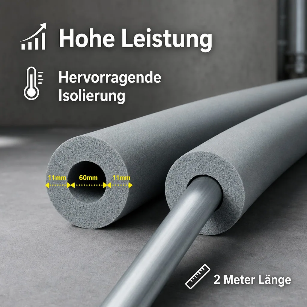 AEROFLEX® SH Rohrisolierung, Rohrdämmung - 2 m, flexibles Dämmmaterial aus geschlossenzelligem Schaumkautschuk, schwarz - 60 x 10 mm