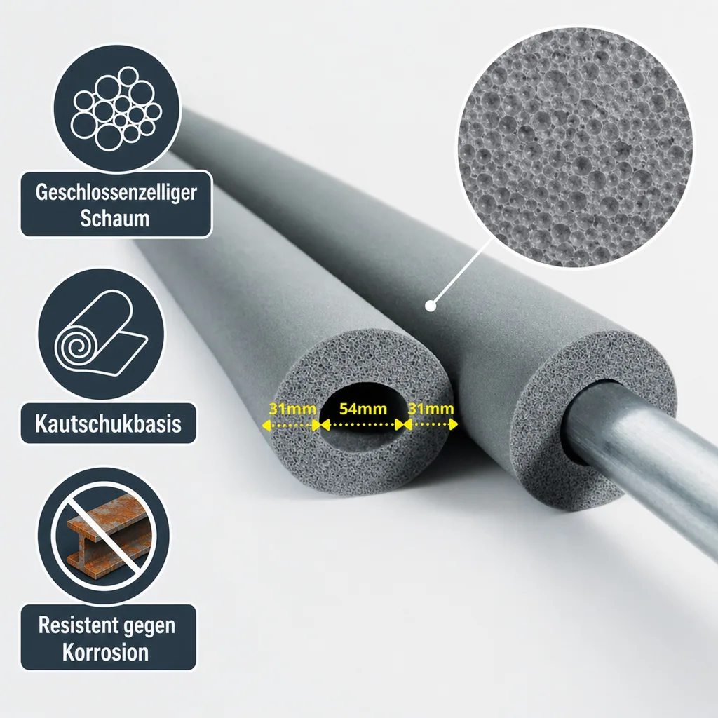 AEROFLEX® SH Rohrisolierung 2 m, flexible Dämmung aus geschlossenzelligem Schaumkautschuk, schwarz, 54 x 30 mm